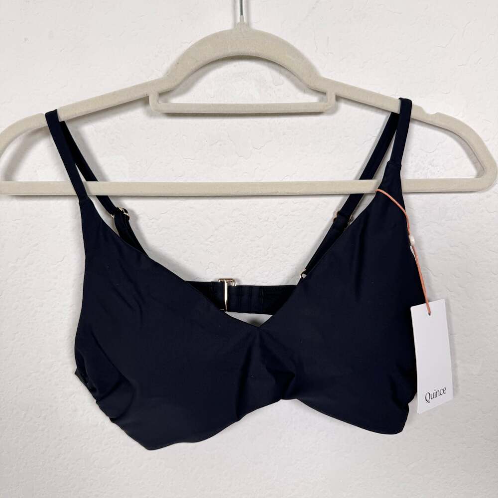 Quince Womens Italian V Neck Bikini Top Size L Swimwear Swim Minimal Black